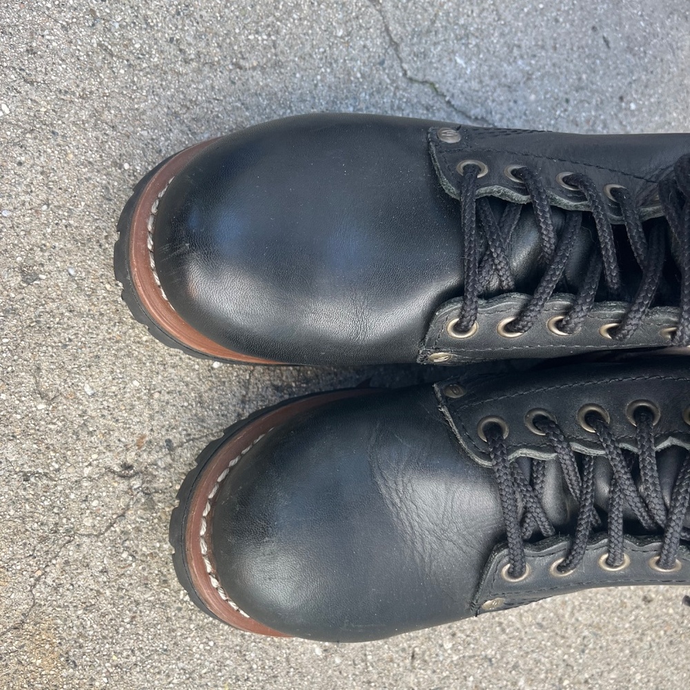 90s knee high lace up boots genuine leather logger black Skechers goodyear welt - Picture 11 of 16